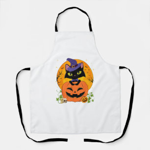 Halloween Witchy Black Cat And Pumpkin Girls Women Apron