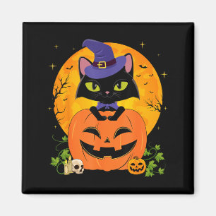 Halloween Witchy Black Cat And Pumpkin Girls Women Magnet