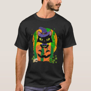 Halloween Witchy Black Cat And Pumpkin Girls Women T-Shirt