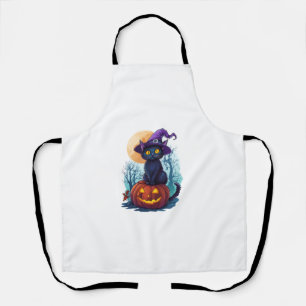 Halloween Witchy Cat on a Pumpkin Apron