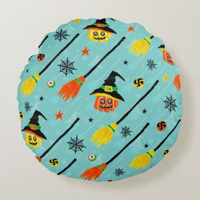 Halloween Witchy Seamless Theme Round Cushion (Front)