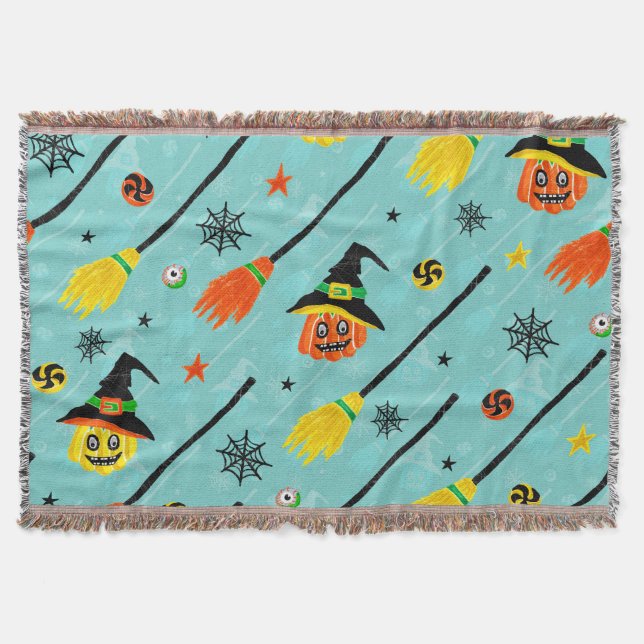 Halloween Witchy Seamless Theme Throw Blanket (Front)