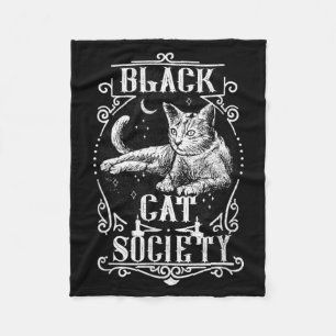 Halloween Witchy Season Feline Vintage Black Cat Fleece Blanket