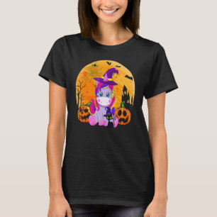 Halloween Witchy Unicorn Black Cat Pumpkin Girls W T-Shirt