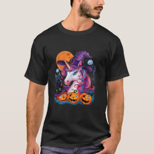 Halloween Witchy Unicorn Kitten Cat Pumpkin Girls T-Shirt