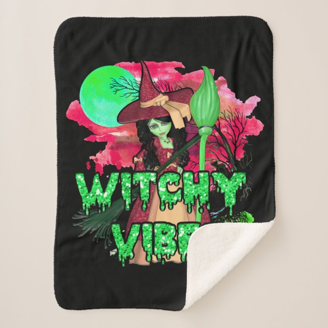 Halloween Witchy Vibes Sherpa Blanket (Front)