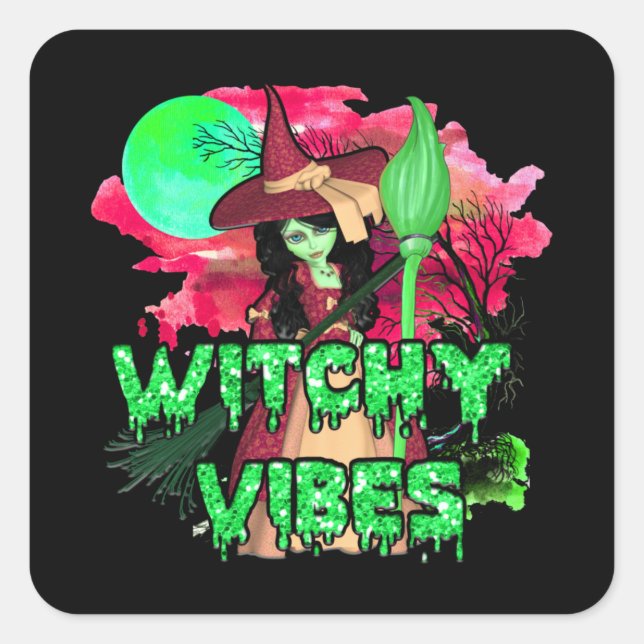 Halloween Witchy Vibes Square Sticker (Front)