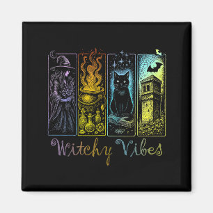 Halloween Witchy Vibes Witch Black Cat Cauldron Magnet