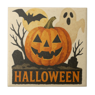 Halloween with a sensual collage technique ceramic tile