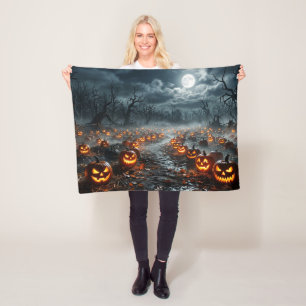 Halloween with Creepy Trees and Jack O Lanterns Fleece Blanket