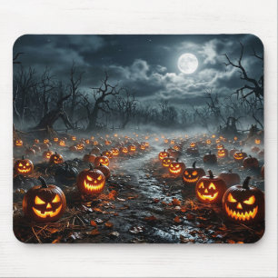 Halloween with Creepy Trees and Jack O Lanterns Mouse Pad