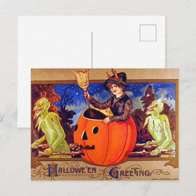 Halloween with goblins vintage holiday postcard (Front/Back)