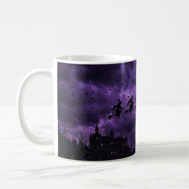 Halloween with Moon and Witch Coffee Mug (Left)