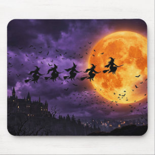 Halloween with Moon and Witch Mouse Pad
