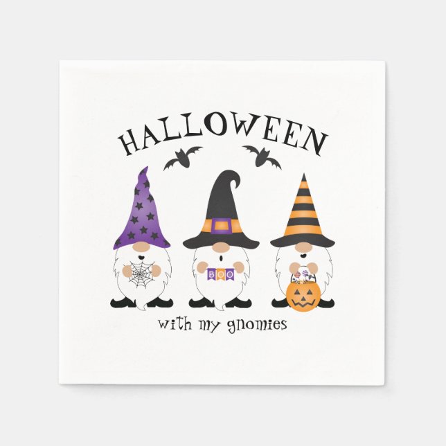 Halloween With My Gnomies Purple Orange  Napkin (Front)