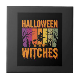 Halloween With My Witches Retro Sunset Ceramic Tile