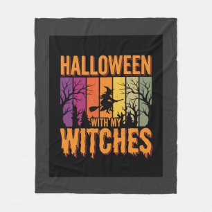 Halloween With My Witches Retro Sunset Fleece Blanket