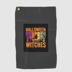 Halloween With My Witches Retro Sunset Golf Towel