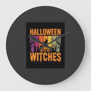 Halloween With My Witches Retro Sunset Large Clock
