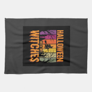 Halloween With My Witches Retro Sunset Tea Towel