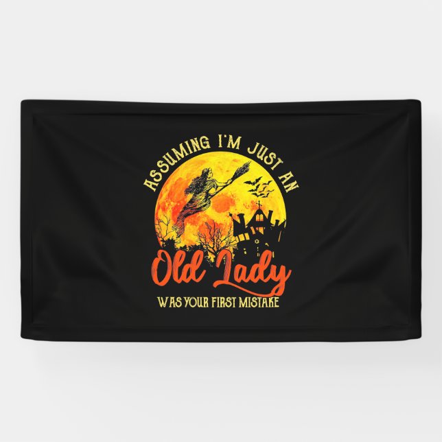 Halloween With Old Lady Banner (Horizontal)