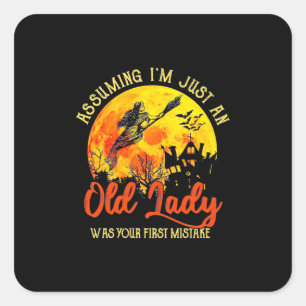 Halloween With Old Lady Square Sticker