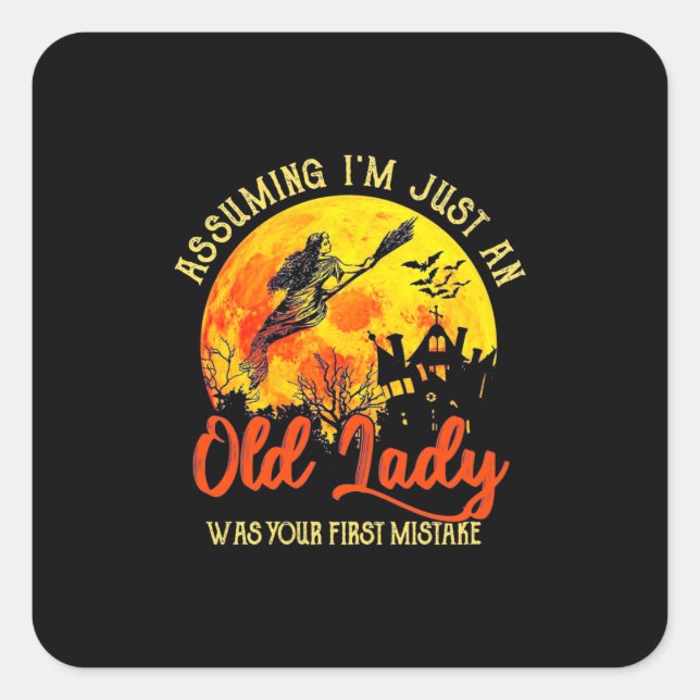 Halloween With Old Lady Square Sticker (Front)