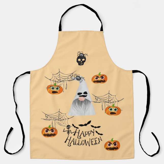 Halloween with Pumpkins Ghosts Spiders and Webs Apron (Front)