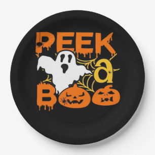 Halloween With Pumpkins Peekaboo Paper Plate