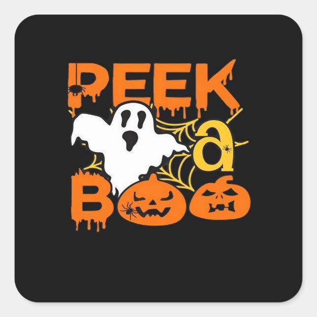 Halloween With Pumpkins Peekaboo Square Sticker (Front)