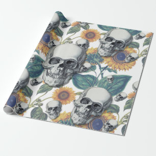 Halloween With Skulls And Sunflowers Pattern Wrapping Paper