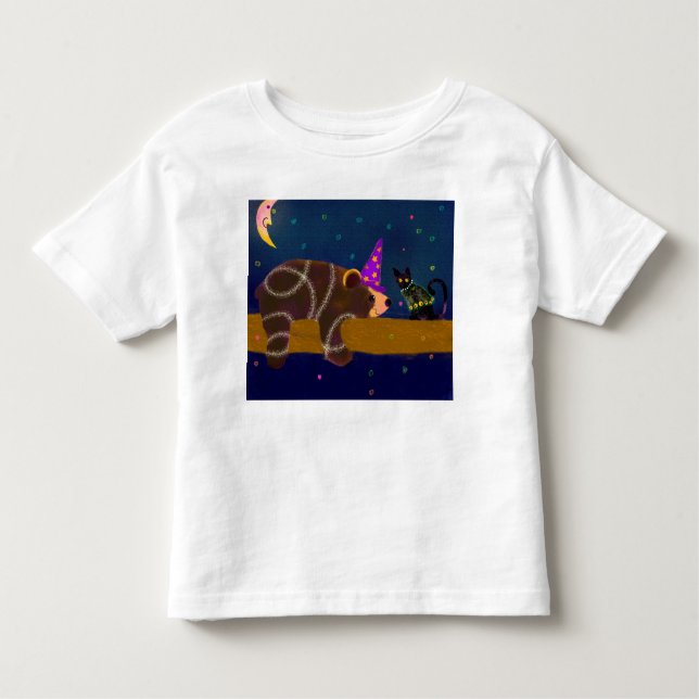 Halloween Wizard Bear and Black Cat T-Shirt (Front)