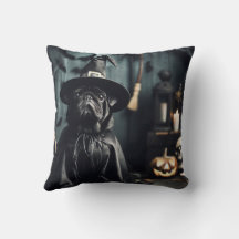 Halloween Wizard Black Pug Pillow