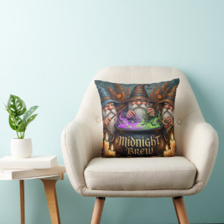 Halloween Wizard Gnomes Midnight Brew Cauldron Cushion
