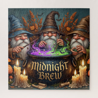 Halloween Wizard Gnomes Midnight Brew Cauldron Jigsaw Puzzle