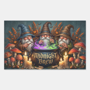 Halloween Wizard Gnomes Midnight Brew Cauldron Rectangular Sticker