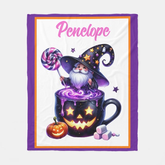 Halloween Wizard In Pumpkin Mug Lollipop Magic Fleece Blanket (Front)
