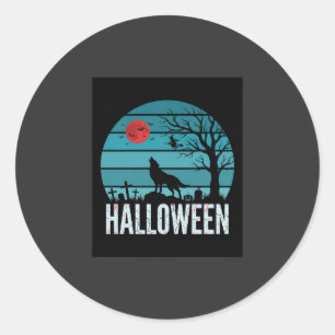 Halloween Wolf Graveyard Moon Vector Classic Round Sticker