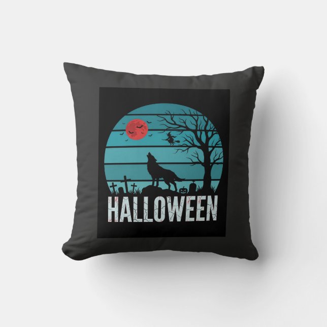 Halloween Wolf Graveyard Moon Vector Cushion (Front)