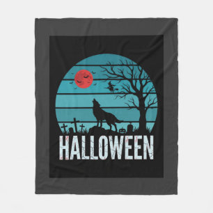 Halloween Wolf Graveyard Moon Vector Fleece Blanket