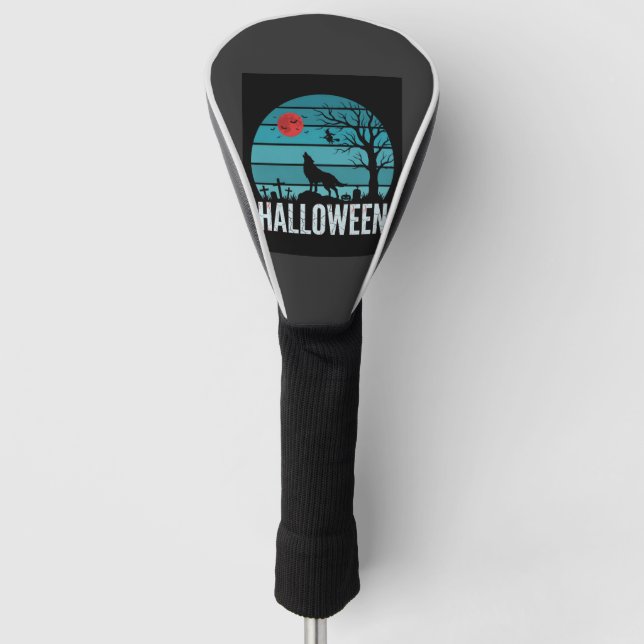 Halloween Wolf Graveyard Moon Vector Golf Head Cover (Front)