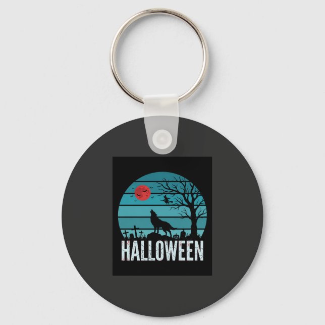 Halloween Wolf Graveyard Moon Vector Key Ring (Front)