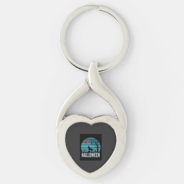 Halloween Wolf Graveyard Moon Vector Key Ring (Front)