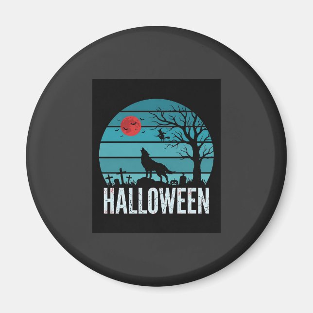 Halloween Wolf Graveyard Moon Vector Magnet (Front)