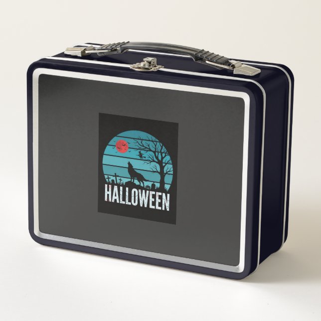 Halloween Wolf Graveyard Moon Vector Metal Lunch Box (Front)