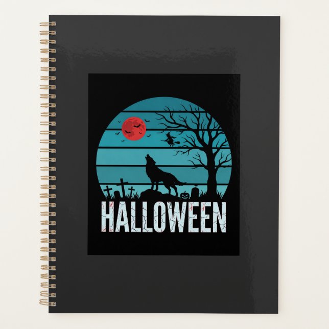 Halloween Wolf Graveyard Moon Vector Planner (Front)