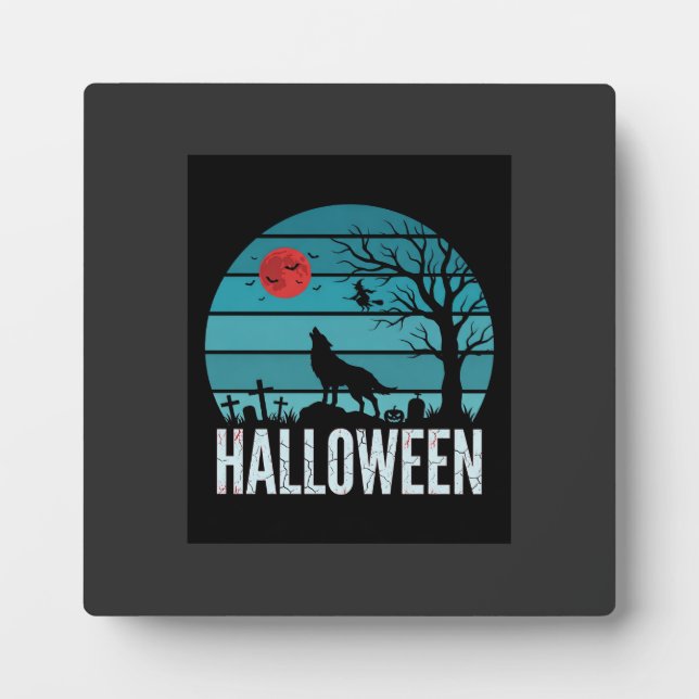 Halloween Wolf Graveyard Moon Vector Plaque (Front)