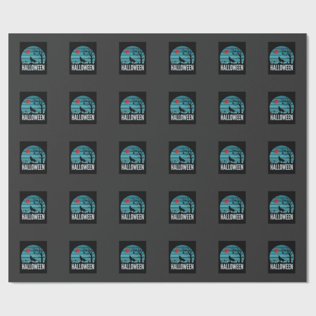 Halloween Wolf Graveyard Moon Vector Wrapping Paper (Flat)