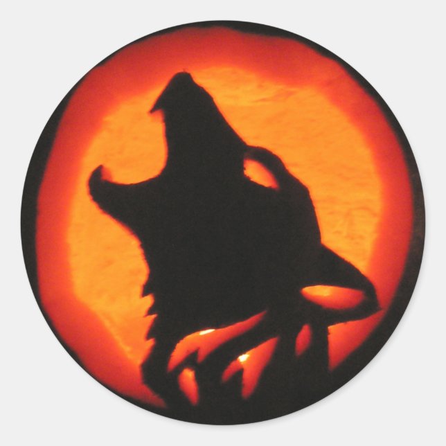 Halloween Wolf Howling Classic Round Sticker (Front)