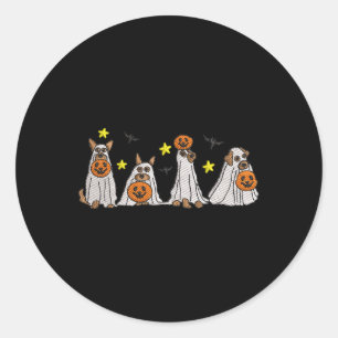 Halloween Women Ghost Dog Embroidery Effect Desig Classic Round Sticker